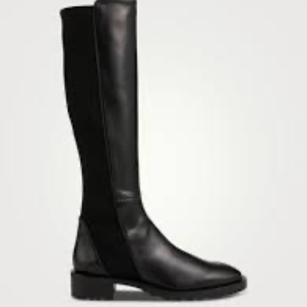 New-Neber Worn- Stuart Weitzman Black Combat & Leather Moto Boots
